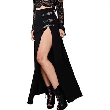 Rosetic Seksualus Punk Moterų Maxi Sijonas Aukštu Juosmeniu Padalinti Dizainą Sagtis Gothic Black Derliaus Šalis, Raudona Elegantiškas Ilgas Kelnes 2020 M. Rudenį