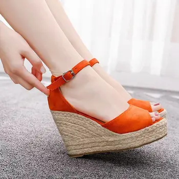 Vasaros platforminiai batai moterims, siurbliai, 2021 mados pleišto laisvalaikio bateliai moteris aukštakulnius žuvų burna padengti aukštakulniai sandalai moterims batai