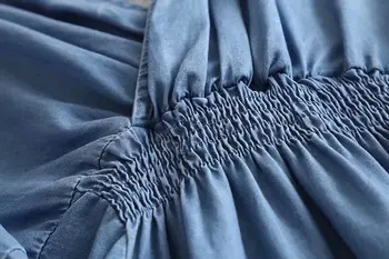 Vasarą giliai v kaklo seksuali mini džinsinio audinio suknelė backless siuvinėjimo suknelė trumpomis rankovėmis šviesiai mėlynos spalvos trumpas klostuotas Džinsai elegantiškas suknelės