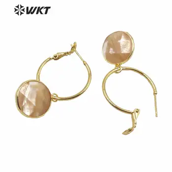 WT-MPE035 Mados aukso electroplated apvalus korpuso žavesio auskarai moterims apvalus briaunotas 