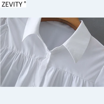 Zevity Naujas 2021 Moterų Pasukite Žemyn Apykaklės Klostes Balti Marškinėliai Suknelė, Prašmatnus Sluoksniuotos Rankovėmis Office Lady Vestido Verslo Mini Suknelė DS4981