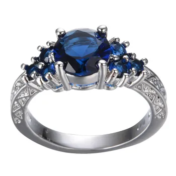 Švelni Mėlyna Akmens Žiedas, Retro Balto Aukso Užpildytas Cirkonis Žiedai Poroms Moteris Vyras Vestuvių Nuevos Anillos RW1217